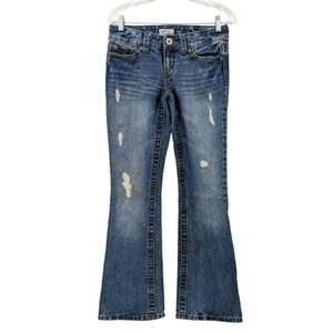 Aeropostale Y2K Low Rise Skinny Flare Jeans Distressed Blue Denim Hailey Fit